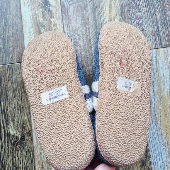 NWoB MUK LUKS Faux-Felted Wool Faux-Fur Lining Slippers Blue Beige Knit Cuff - Picture 10 of 12